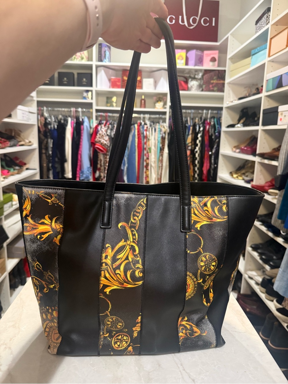 Versace JeansCouture
Baroque Stripe distressed Patchwork Pu 
 Tote Bag Pouch EUC - Picture 3 of 10